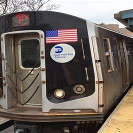 Subway train with American flag during NJ TRANSIT’s Free Fare Week celebration