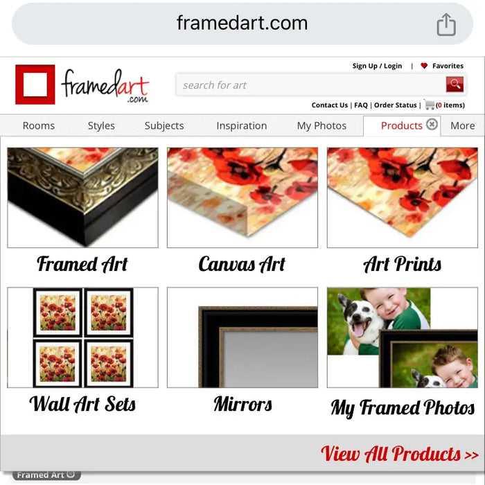 Website interface of Framedart.com highlighting online framing options over local frame shops.