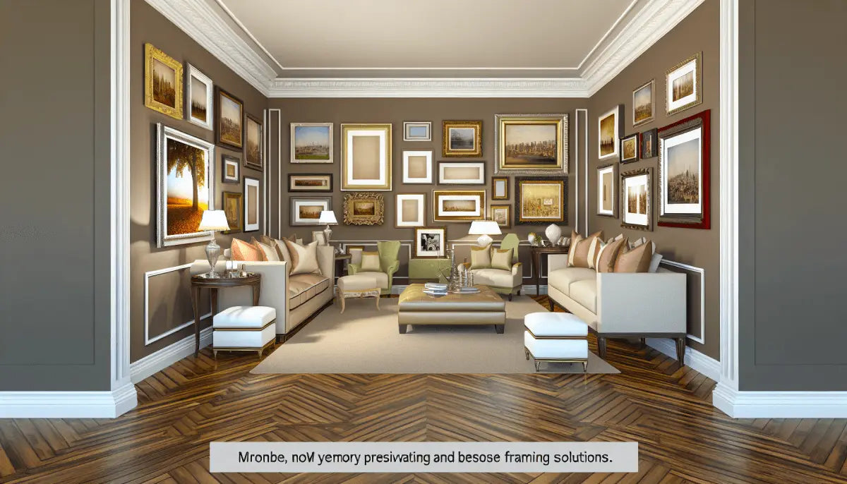 Elegantly furnished living room showcasing canvas art and stylish picture frames.