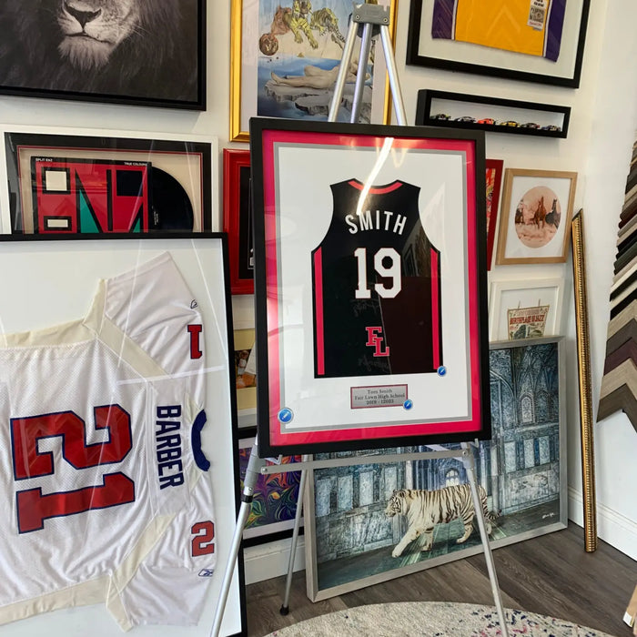 Gift Ideas for High School Student Athletes: Custom Framed Jersey Prints - Modern Memory Design Picture frames - NJ Frame shop Custom framing