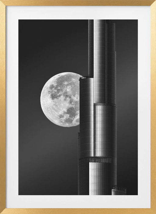 Super moon Burjkhalifa Framed Art Modern Wall Decor