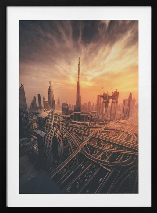 Dubai's Fiery sunset Framed Art Modern Wall Decor