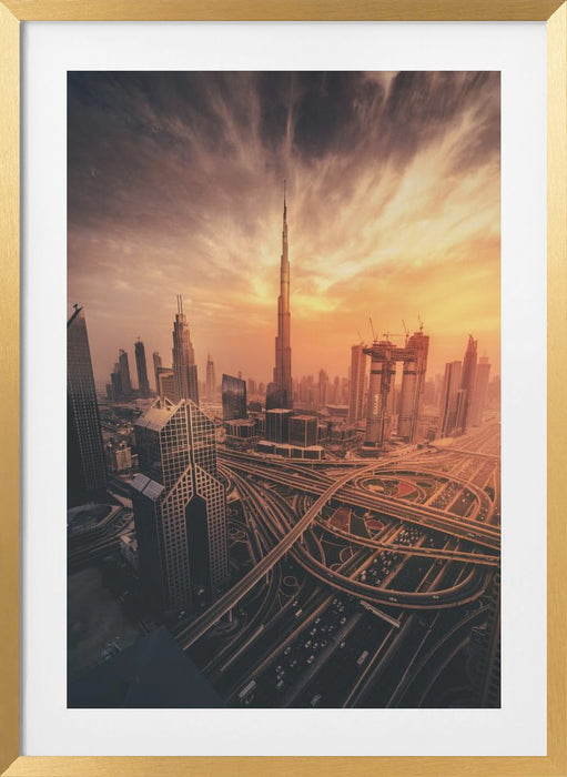 Dubai's Fiery sunset Framed Art Modern Wall Decor