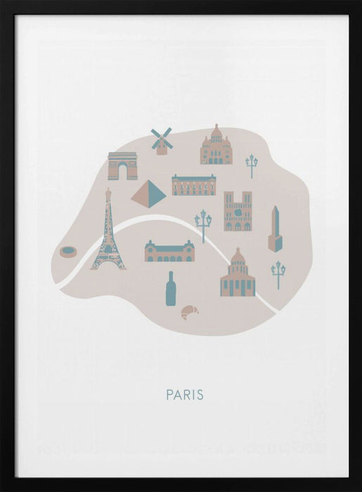 Paris Map Framed Art Wall Decor