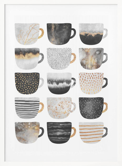 Pretty Coffee Cups Framed Art Modern Wall Decor