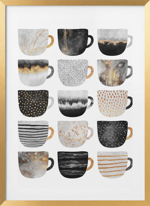 Pretty Coffee Cups Framed Art Modern Wall Decor