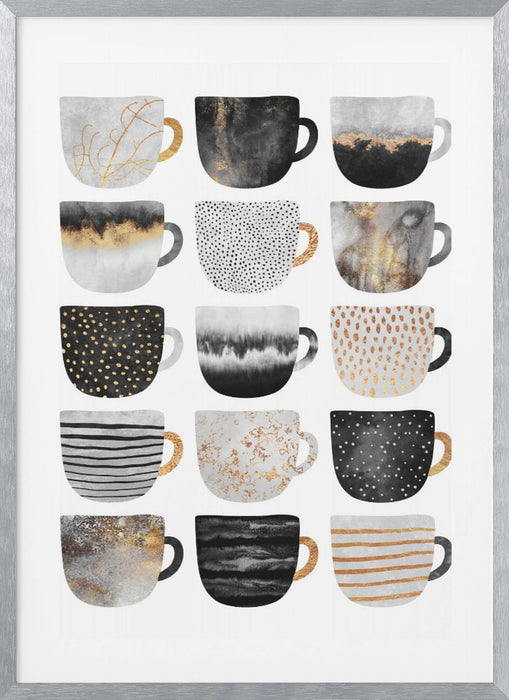 Pretty Coffee Cups Framed Art Modern Wall Decor