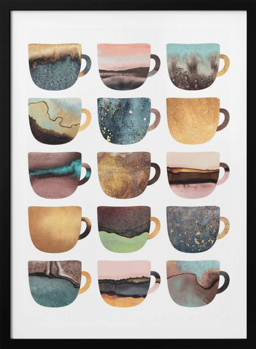 Earthy Coffee Cups Framed Art Modern Wall Decor