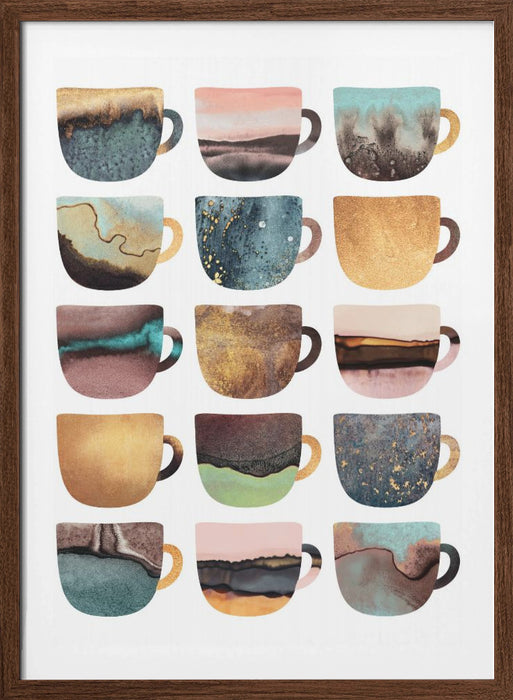 Earthy Coffee Cups Framed Art Modern Wall Decor