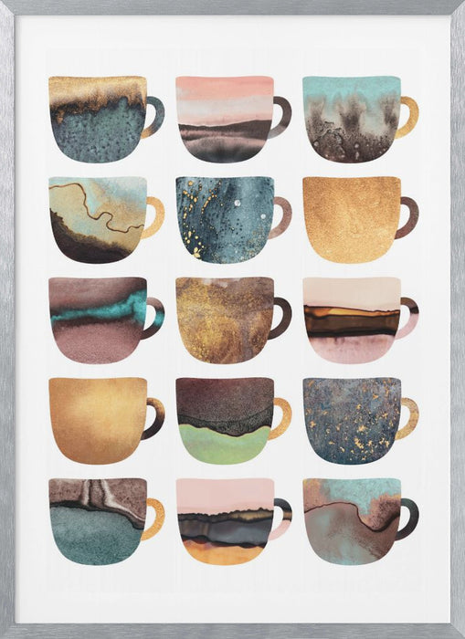 Earthy Coffee Cups Framed Art Modern Wall Decor