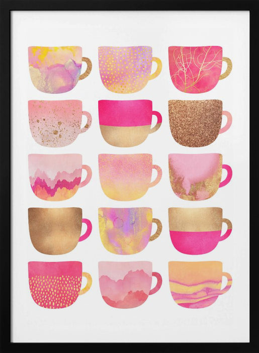 Pretty Pink Coffee Cups Framed Art Modern Wall Decor