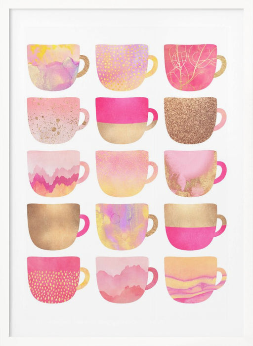 Pretty Pink Coffee Cups Framed Art Modern Wall Decor