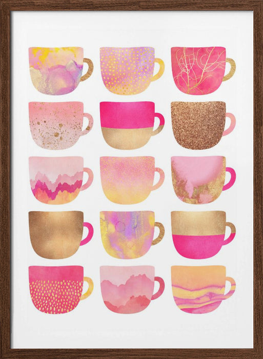 Pretty Pink Coffee Cups Framed Art Modern Wall Decor