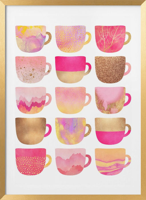 Pretty Pink Coffee Cups Framed Art Modern Wall Decor