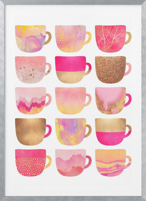 Pretty Pink Coffee Cups Framed Art Modern Wall Decor