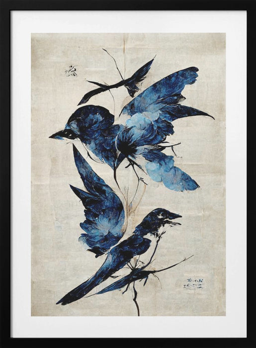 Blue Birds Framed Art Modern Wall Decor