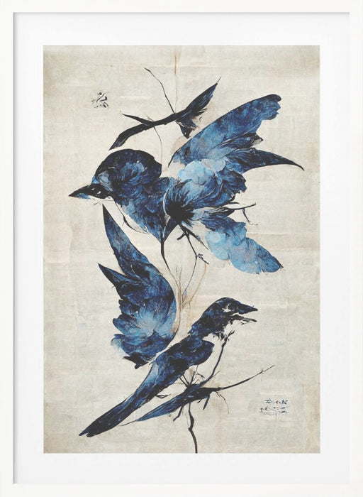 Blue Birds Framed Art Modern Wall Decor