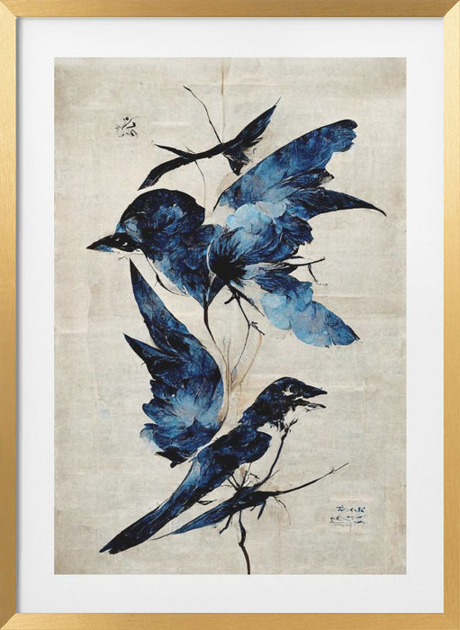 Blue Birds Framed Art Modern Wall Decor