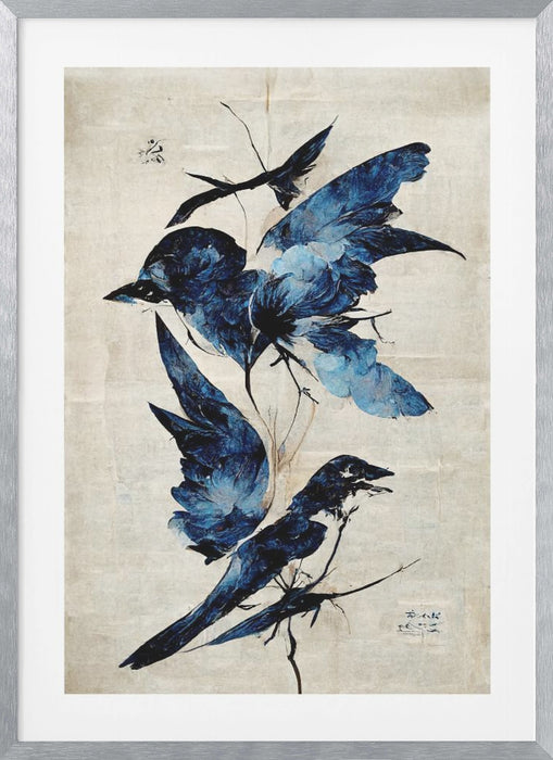 Blue Birds Framed Art Modern Wall Decor