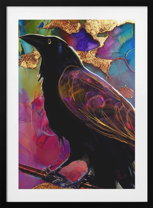 Raven with Pink and Gold Framed Art Modern Wall Decor