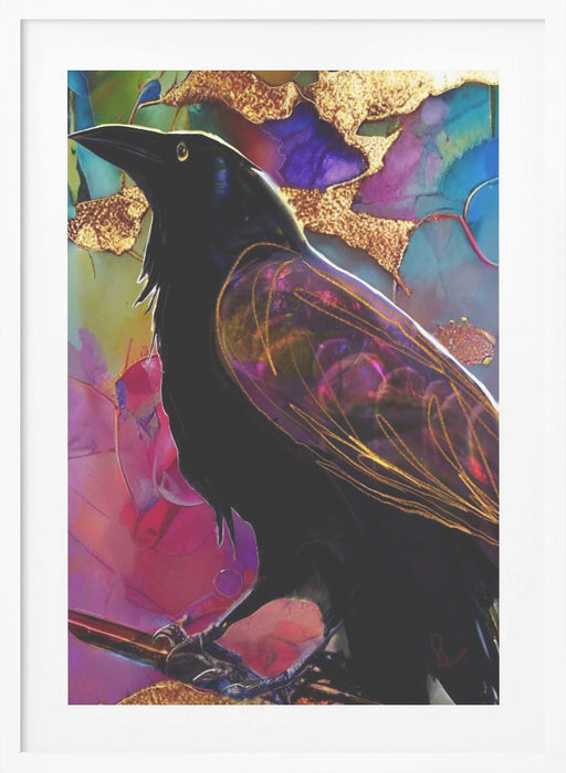 Raven with Pink and Gold Framed Art Modern Wall Decor