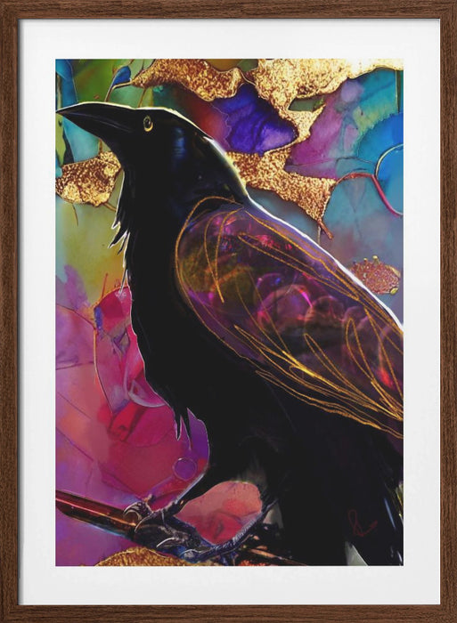 Raven with Pink and Gold Framed Art Modern Wall Decor