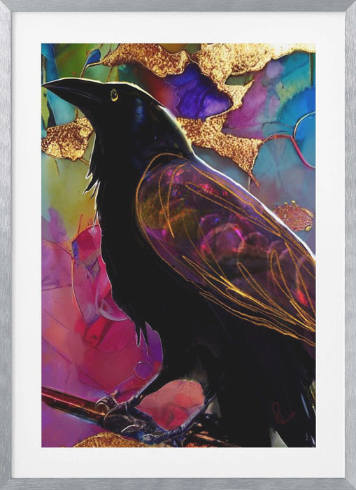 Raven with Pink and Gold Framed Art Modern Wall Decor