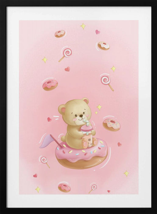 Teddy Bear and Donut cake Framed Art Modern Wall Decor