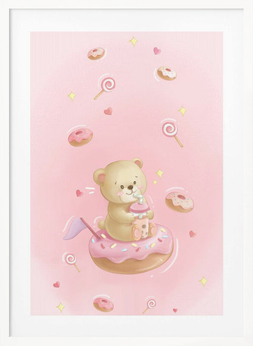 Teddy Bear and Donut cake Framed Art Modern Wall Decor