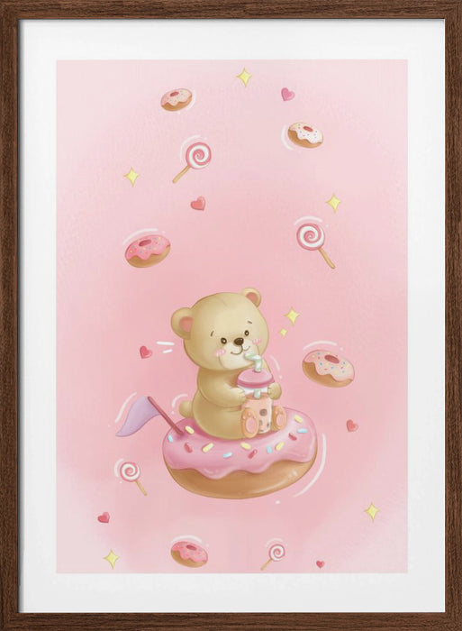 Teddy Bear and Donut cake Framed Art Modern Wall Decor