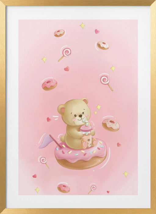 Teddy Bear and Donut cake Framed Art Modern Wall Decor