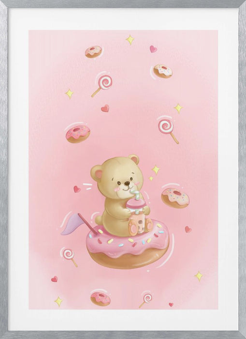 Teddy Bear and Donut cake Framed Art Modern Wall Decor