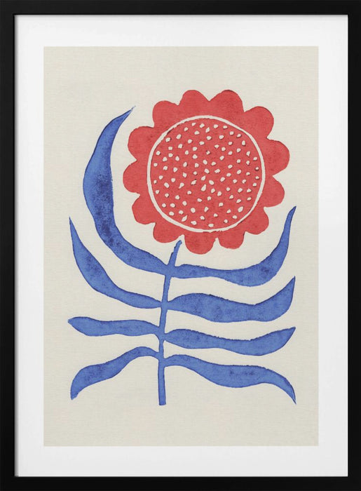 Red Flower / Lino Print Framed Art Modern Wall Decor