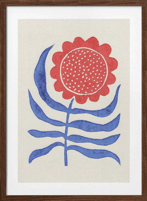 Red Flower / Lino Print Framed Art Modern Wall Decor