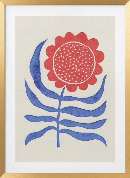 Red Flower / Lino Print Framed Art Modern Wall Decor