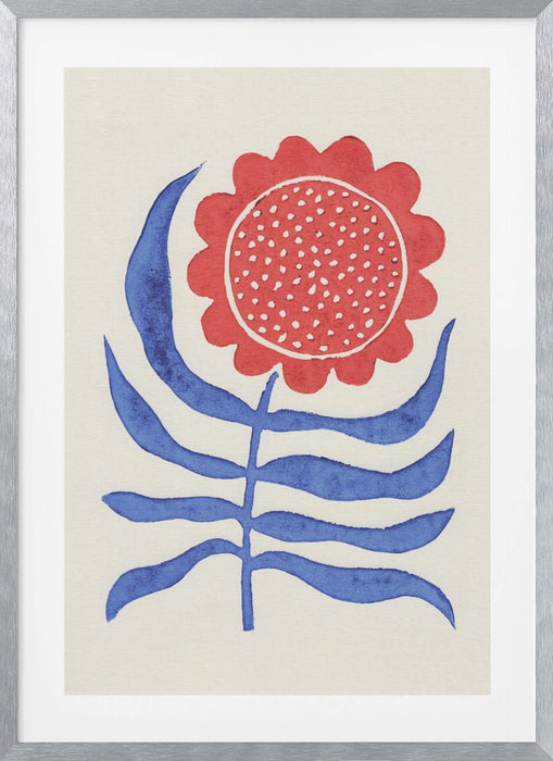 Red Flower / Lino Print Framed Art Modern Wall Decor