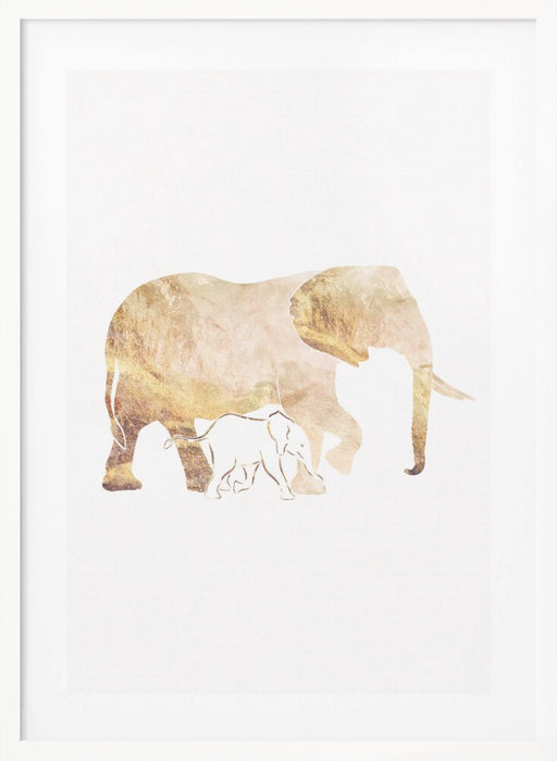 White Gold Elephants Framed Art Wall Decor