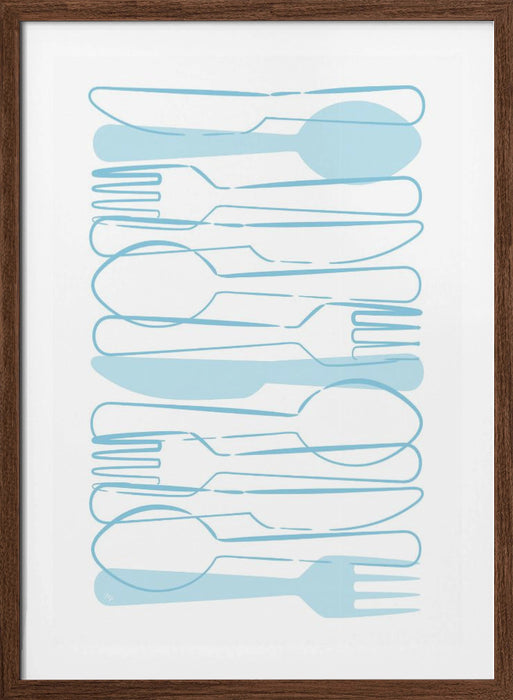 Blue Cutlery Framed Art Modern Wall Decor