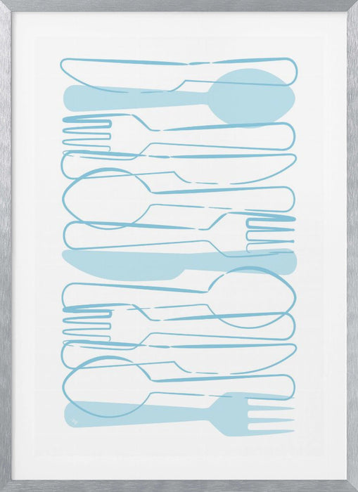 Blue Cutlery Framed Art Modern Wall Decor