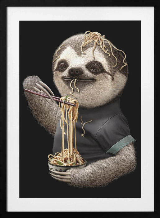 SLOTH EATING NOODLE Framed Art Modern Wall Decor