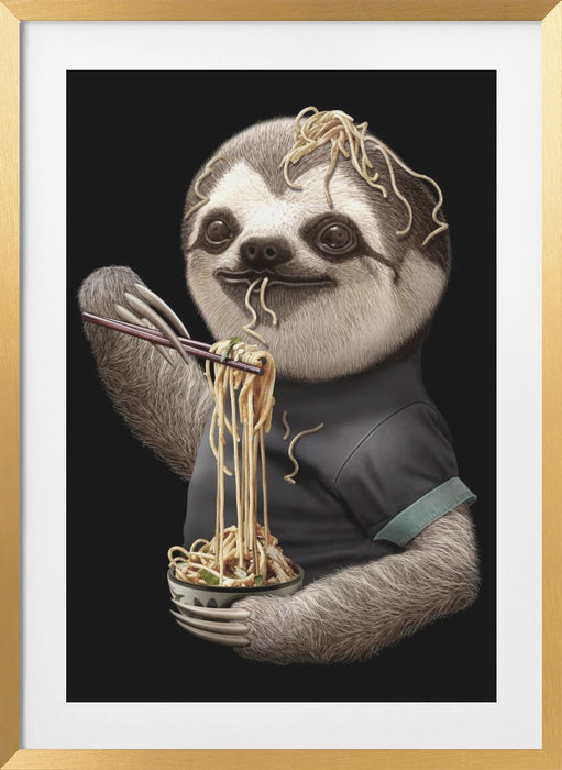 SLOTH EATING NOODLE Framed Art Modern Wall Decor