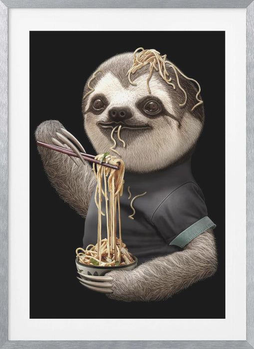 SLOTH EATING NOODLE Framed Art Modern Wall Decor