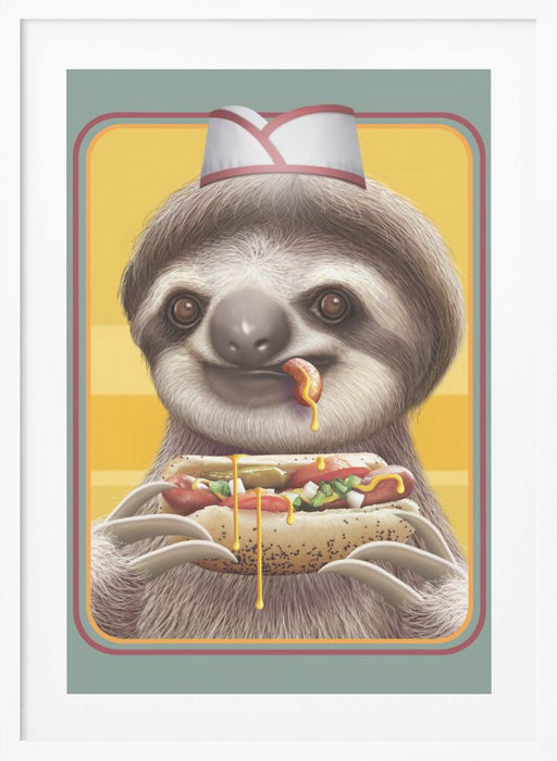 SLOTH SELLING HOTDOGS Framed Art Modern Wall Decor