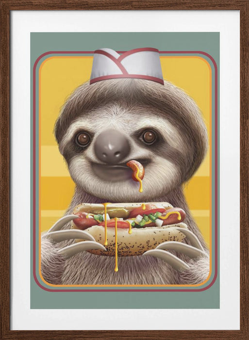 SLOTH SELLING HOTDOGS Framed Art Modern Wall Decor