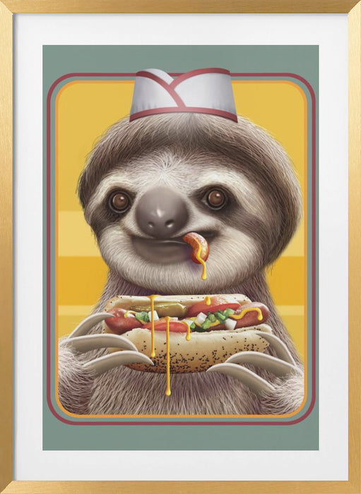 SLOTH SELLING HOTDOGS Framed Art Modern Wall Decor