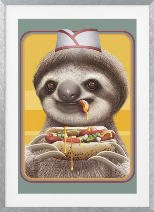 SLOTH SELLING HOTDOGS Framed Art Modern Wall Decor