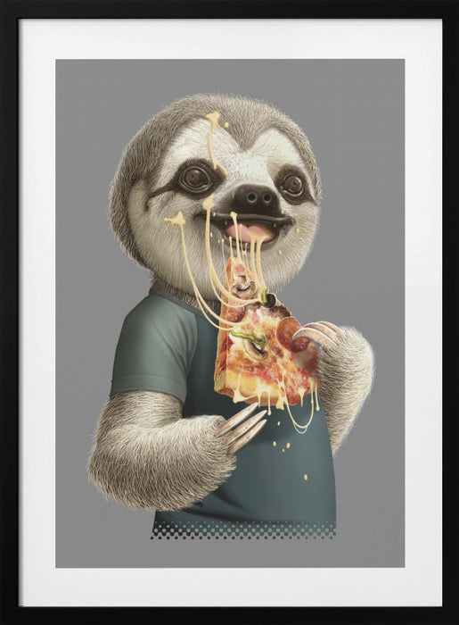 sloth eat pizza Framed Art Wall Decor