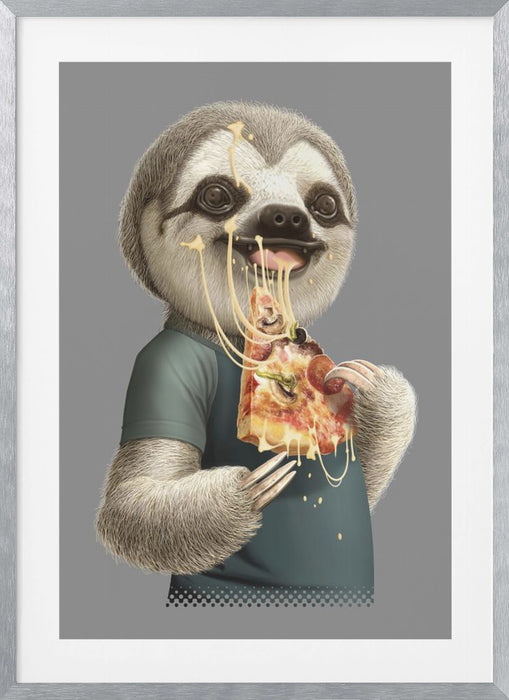 sloth eat pizza Framed Art Wall Decor