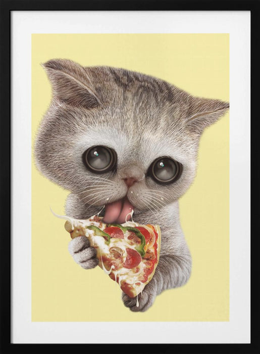 cat loves pizza Framed Art Wall Decor