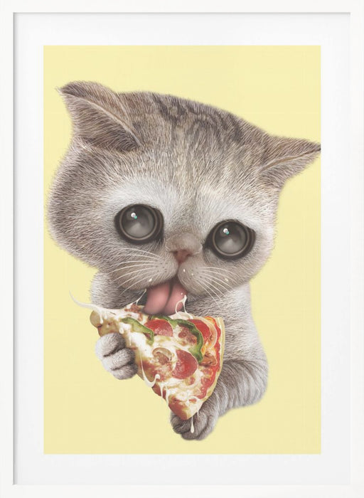 cat loves pizza Framed Art Wall Decor